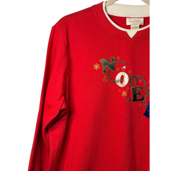 VTG Studio Works Holiday Noel Festive Sweatshirt Womens XL Red Embroidered 25.5" - Picture 4 of 6